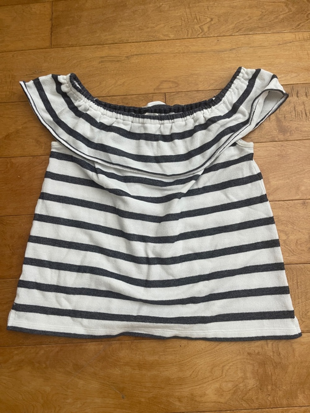 Loft Striped Off-Shoulder Top in White and Navy